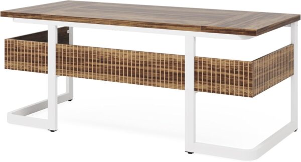 Tribesigns 63" Executive Desk with Bottom Shelves, Large Office Computer Desk, Modern Simple Workstation Business Furniture for Home Office (Walnut & White)