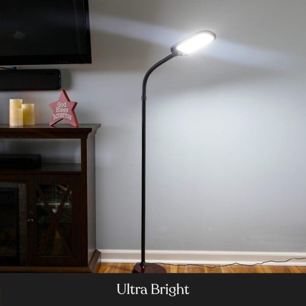 Brightech Litespan Slim LED Floor Reading Lamp - Modern Tall Lamp with Adjustable Gooseneck for Living Rooms & Offices - Dimmable Crafts Work Light - Brown