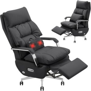 Ergonomic Executive Office Chair with Footrest – 400LBS Big and Tall PU Leather Desk Chair, One-Click Electric Recline with Massage & Pillow Support, High Back Wide Seat for Home Office (Black)