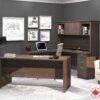 Bestar Logan U or L-Shaped Executive Office Desk with Pedestal and Hutch in Antigua, 66W