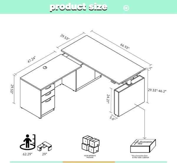 66.93'' Height Adjustable L-Shaped Executive Desk with Drawers and Shelves (Espresso)