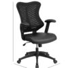 Flash Furniture Kale High Back Designer Black Mesh Executive Swivel Ergonomic Office Chair with LeatherSoft Seat and Adjustable Arms