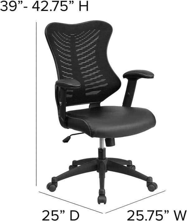Flash Furniture Kale High Back Designer Black Mesh Executive Swivel Ergonomic Office Chair with LeatherSoft Seat and Adjustable Arms