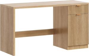 60" Executive Desk with Storage, Modern Home Office Desk with Drawer & Cabinet, Wood Fluted Computer Desks Workstation Writing Conference Table for Study, Living Room, Bedroom, Natural Oak