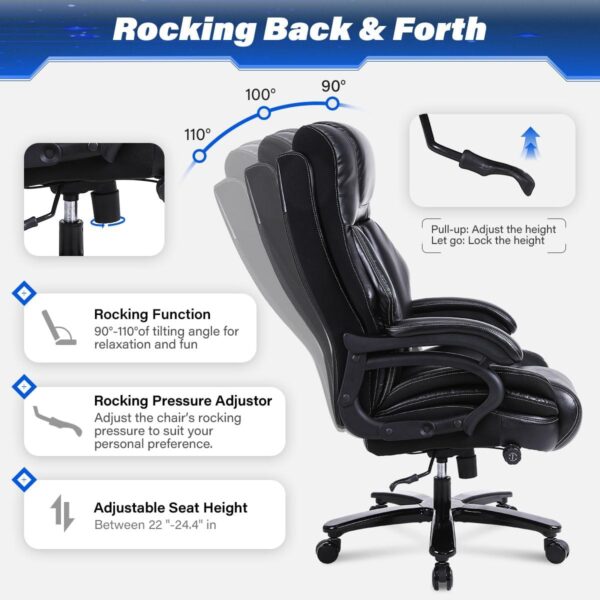 Big and Tall Office Chair 650lbs Heavy Duty Executive Chair with Adjustable Lumbar Support, Wide Seat, Ergonomic High-Back Leather Desk Chair for Heavy People