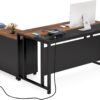 Tribesigns L-Shaped Computer Desk with Power Outlet and Drawer Cabinet, 55 inch Large Executive Office Desk Business Furniture with 40 inch Lateral File Cabinet Printer Stand for Home Office,Brown