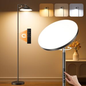 36W Bright Floor Lamps for Living Room, 2 in 1 LED Torchiere Floor Lamps, Standing Lamp for Bedroom, Tall Floor Lamp for Office, Black Modern Reading Lamp