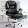 Executive Office Chair, Ergonomic Big and Tall Computer Desk Chair, High Back PU Leather Chair with Padded Flip-up Armrest, Lumbar Support Swivel Rolling Chairs (Black)