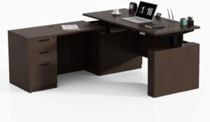 66.93'' Height Adjustable L-Shaped Executive Desk with Drawers and Shelves (Espresso)
