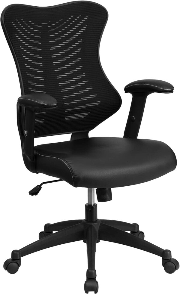 Flash Furniture Kale High Back Designer Black Mesh Executive Swivel Ergonomic Office Chair with LeatherSoft Seat and Adjustable Arms