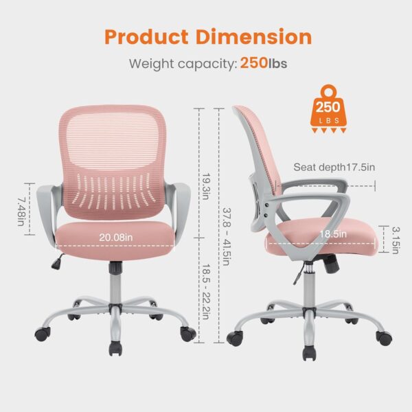 Office Computer Desk Managerial Executive Chair, Ergonomic Mid-Back Mesh Rolling Work Swivel Chairs with Wheels, Comfortable Lumbar Support, Comfy Arms for Home, Bedroom, Study, Student