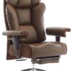 Big and Tall Ergonomic Office Chair 450LBS with Foot Rest, High Back PU Leather Executive Chair with Adjustable Padded Armrests, Lumbar Support for Home or Work, Heavy Duty Computer Chair, Brown
