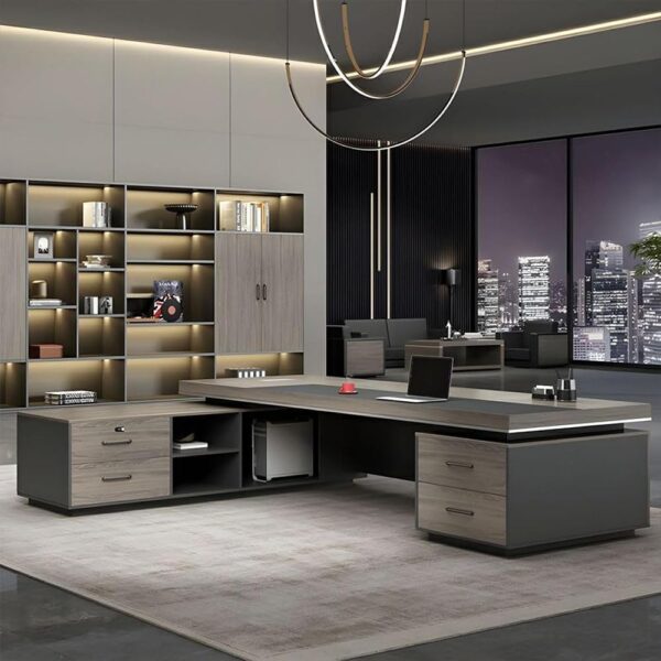 L-Shape Office Executive Desk, Wood Computer Desk with Drawers and Storage, Home Office Desks, Wood Executive Desks L Shape, Office Furniture (Right, 87" L x 63" W x 30" H)