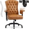 YAMASORO Ergonomic Executive Office Chair with Height-Adjustable, Home Office Desk Chairs PU Leather Swivel Work Chair, Camel