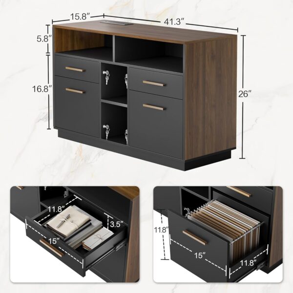 Home Office Furniture Set, 70" Electric Standing Desk with 2 Wide File Cabinet, AC/USB, Mobile File Cabinet with Lockable Wheels, Furniture Set with Multiple Functions,Black Walnut