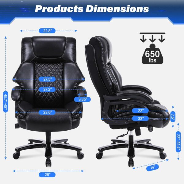 Big and Tall Office Chair 650lbs Heavy Duty Executive Chair with Adjustable Lumbar Support, Wide Seat, Ergonomic High-Back Leather Desk Chair for Heavy People