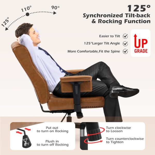 YAMASORO Ergonomic Executive Office Chair with Height-Adjustable, Home Office Desk Chairs PU Leather Swivel Work Chair, Camel
