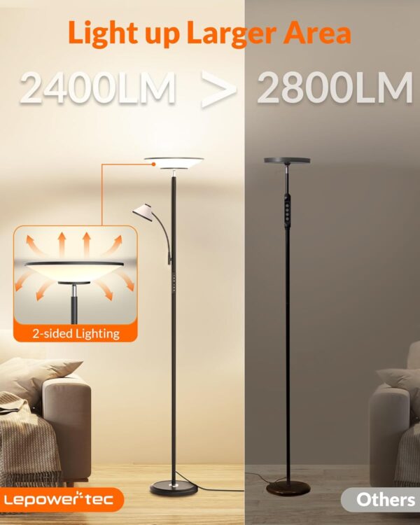 Bright Floor Lamp, Standing Lamp with Remote & Wall Switch, 60 Lighting Effects, Adjustable Torchiere Corner Light for Living Room, Bedroom, Office. Perfect for Reading & Ambiance