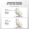 Reclining Office Chair with Footrest - 25.6" Wide Seat & Adjustable Seat Depth, Big and Tall High Back Leather Executive Home Office Desk Chair 400lbs, Cream