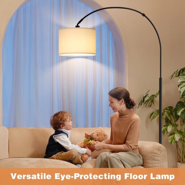 Ambimall 70" Dimmable Arc Floor Lamp with Remote, Color Temperature and Brightness Adjustable, Arched Floor Lamp with Rotating Head, Over Couch Arched Reading Light for Living Room (Beige and Black)