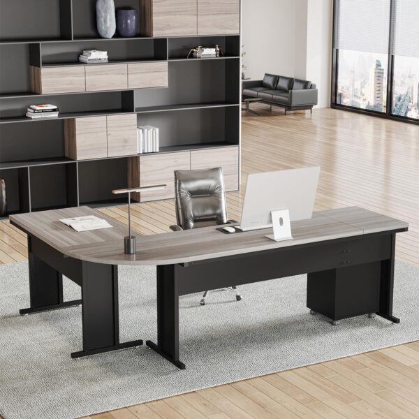 Tribesigns L-Shaped Executive Desk, Large Office Desk with 3-Drawer File Cabinet, Industrial Corner Computer Table with Drawers, Business Workstation for Home Office (Gray, 83")