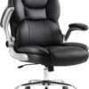 Executive Office Chair, Ergonomic Big and Tall Computer Desk Chair, High Back PU Leather Chair with Padded Flip-up Armrest, Lumbar Support Swivel Rolling Chairs (Black)