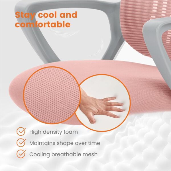 Office Computer Desk Managerial Executive Chair, Ergonomic Mid-Back Mesh Rolling Work Swivel Chairs with Wheels, Comfortable Lumbar Support, Comfy Arms for Home, Bedroom, Study, Student