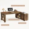 Tribesigns Farmhouse 63-Inch Executive Desk, L-Shaped Boss Desk Home Office Desks with Storage Shelves and Cabinet, Large Business Furniture Set for Home Office, Brown