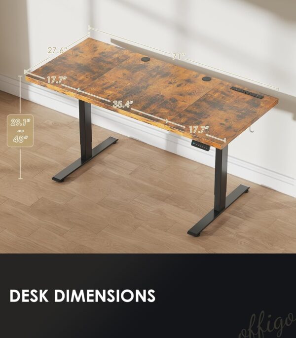 Electric Standing Desk with 3-Piece Board, 71 Inch Height Adjustable Large Desk with Power Outlets, Sit Stand Table, Writing Computer Desk for Home, Office, Workstation, Rustic Brown