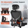COMHOMA Ergonomic Office Desk Chair with 3D Adjustable Lumbar Support & Headrest, High Back Executive Computer Chair Comfy for Back Pain Relief, Flip-up Armrests (Black)