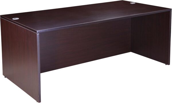 Boss Office Products Holland 71" Executive Desk and Credenza with 2 File Storage Pedestal and Hutch, Mocha