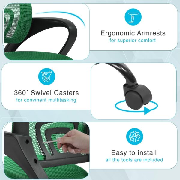Home Office Chair Ergonomic Desk Chair Mesh Computer Chair with Lumbar Support Armrest Executive Rolling Swivel Adjustable Mid Back Task Chair for Women Adults,Green