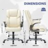 COLAMY High Back Executive Office Chair- Ergonomic Home Computer Desk Leather Chair with Padded Flip-up Arms, Adjustable Tilt Lock, Swivel Rolling Chair for Adult Working Study-Ivory