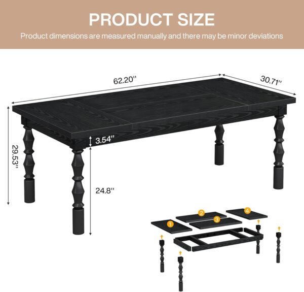 Tribesigns Large Executive Office Desk, 62.2-Inch Farmhouse Modern Computer Desk, Mid Century Study Writing Table Workstations Business Office Furniture with Carved Turned Legs (Black)
