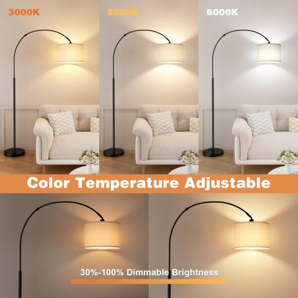 Ambimall 70" Dimmable Arc Floor Lamp with Remote, Color Temperature and Brightness Adjustable, Arched Floor Lamp with Rotating Head, Over Couch Arched Reading Light for Living Room (Beige and Black)