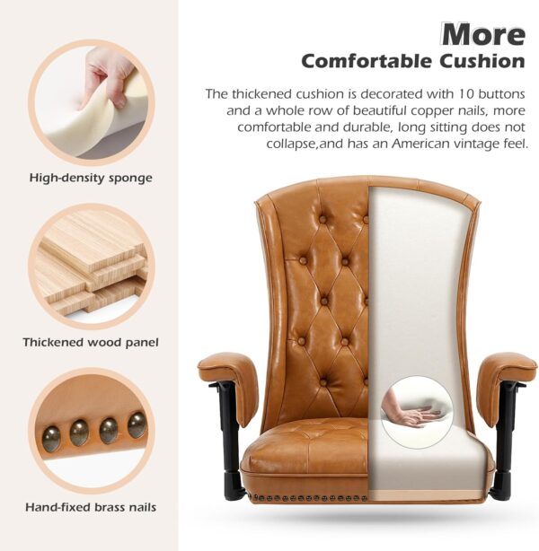 YAMASORO Ergonomic Executive Office Chair with Height-Adjustable, Home Office Desk Chairs PU Leather Swivel Work Chair, Camel