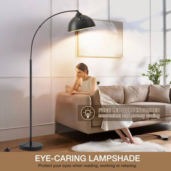 Arc Floor Lamps for Living Room, 71" Modern Standing Lamp with Adjustable Lamp Head, Black Tall Lamp with Foot Switch, Arched Reading Light for Bedroom, Office, 9W 3 Color Temperatures Bulb Included