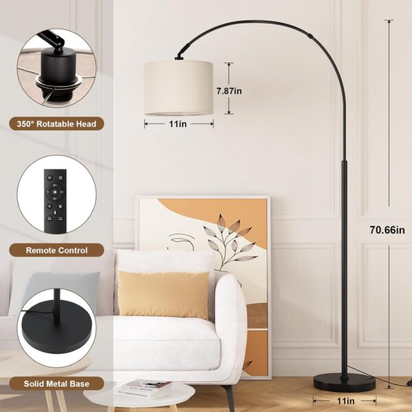Ambimall 70" Dimmable Arc Floor Lamp with Remote, Color Temperature and Brightness Adjustable, Arched Floor Lamp with Rotating Head, Over Couch Arched Reading Light for Living Room (Beige and Black)