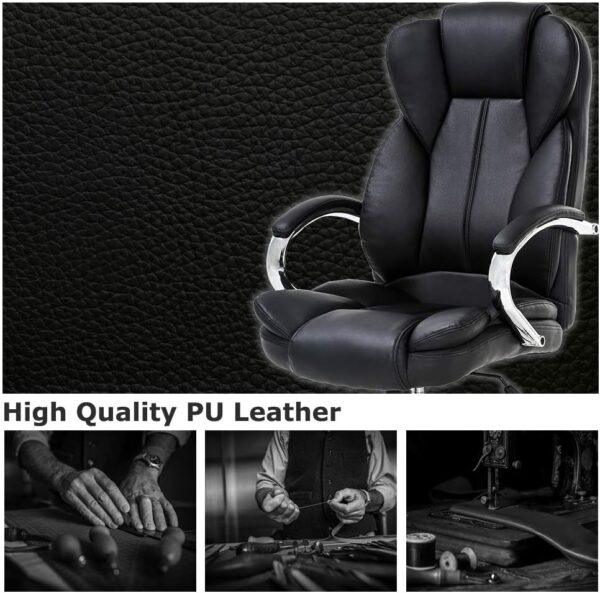 Ergonomic Office Chair Desk Chair PU Leather Computer Chair Executive Adjustable High Back PU Leather Task Rolling Swivel Chair with Lumbar Support (Black)
