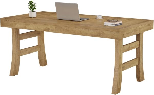 Tribesigns 63-Inch Executive Desk, Large Office Computer Desk with Sturdy Legs, Farmhouse Workstation Writing Table Business Furniture for Home Office, Light Brown