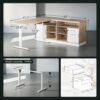 Furniture Set, 86" U Shaped Executive Standing Desk & 4 Wood Lateral File Cabinets with Lock, Electric Height Adjustable, AC/USB, Home Office, Light Walnut