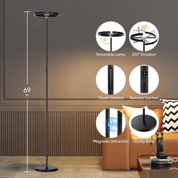 Floor Lamps for Living Room,SIBRILLE Modern Stepless Dimmable Standing Lamp 3000-6000K,22W LED Rotatable Reading Standing Light,Touch&Remote Control Uplighter Floor Lamp for Living Room Bedroom Office