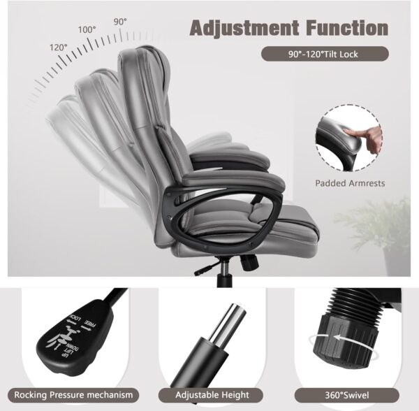 JUMMICO Executive Office Chair High Back Managerial Home Desk Chair, Adjustable Swivel Computer PU Leather Chair with Lumbar Support (Gray)