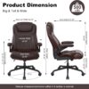 Ergonomic Executive Office Chair for Big & Tall - 500lbs Capacity with Lumbar Support & Flip-Up Armrests, Heavy Duty PU Leather Computer Desk Chair, Brown