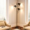 addlon Tree Floor Lamp with Remote, 3 Adjustable Rotating Light and Matching LED Bulbs, Standing Tall Pole Lamps for Living Room, Bedroom, Home, Office - Black