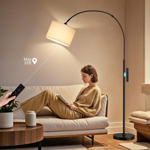 Ambimall 70" Dimmable Arc Floor Lamp with Remote, Color Temperature and Brightness Adjustable, Arched Floor Lamp with Rotating Head, Over Couch Arched Reading Light for Living Room (Beige and Black)