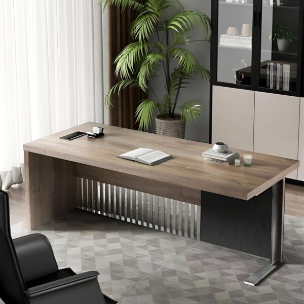 63 Inch Modern Executive Office Desk, Computer Writing Desk for Home Office, Business Furniture Workstation Stainless Steels Sturdy Frame 1.97IN Thick Desktop(Left, 63×31.5×30 in)