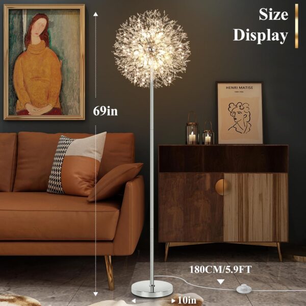 BesLowe 69'' Crystal Floor Lamp for Living Room, Modern Standing Lamp with 738PCS K9 Crystals, Tall Lamp Pole Light for Bedroom Office, Mid Century Silver Floor Lighting with 9 LED Bulbs, Chrome