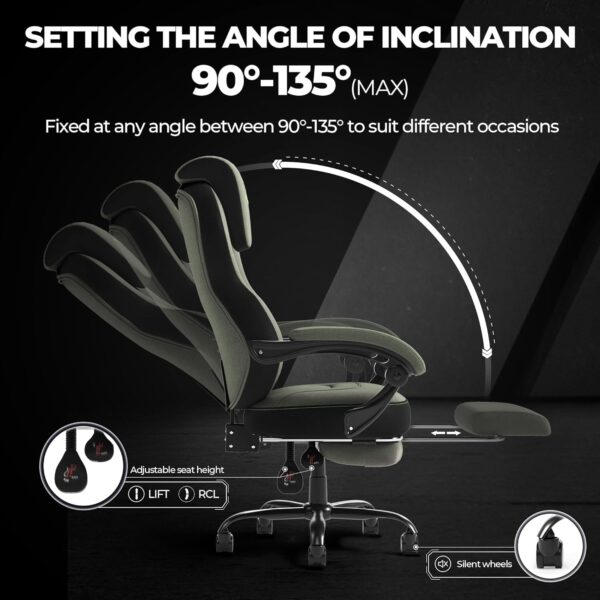Ergonomic Office Chair with Adjustable Headrest and Footrest, High Back Computer Desk Chair with Linkage Armrests, Reclining Swivel Chair for Home Office, Executive Office Chair (274-green)