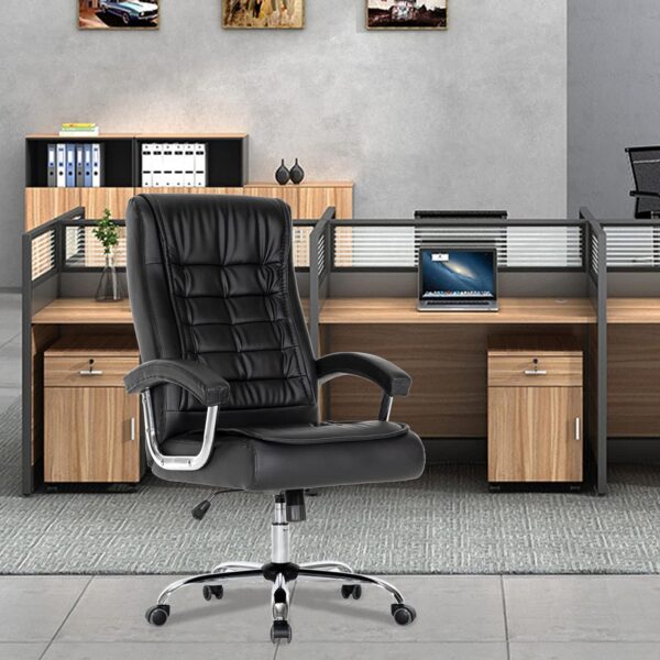 Executive Office Chair Adjustable Leather Chair, High Back Swivel Office Desk Chair with Padded, Armrest 350lbs Load-Bearing Spring Seat Computer Desk Chair for Home Office (Black)